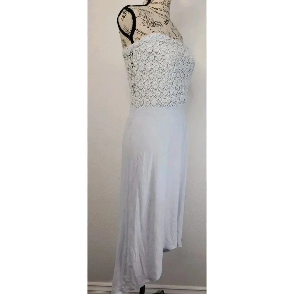 Abercrombie & Fitch Dress XS Asymmetric High Low Crochet Blue Cottage Bohemian